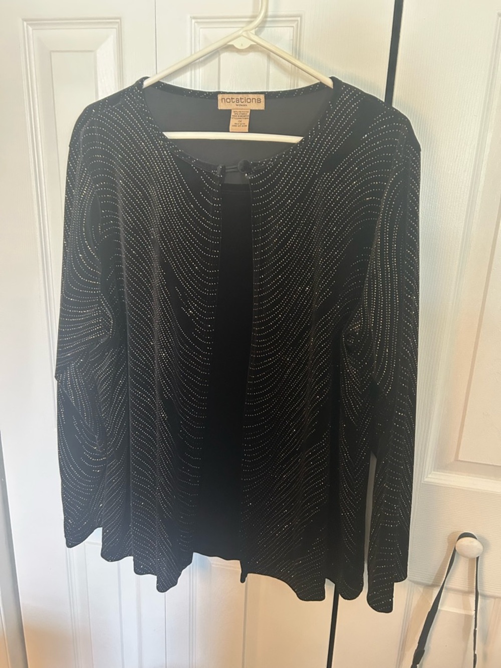 Notations Black Open Front Rhinestone Wave Cardigan